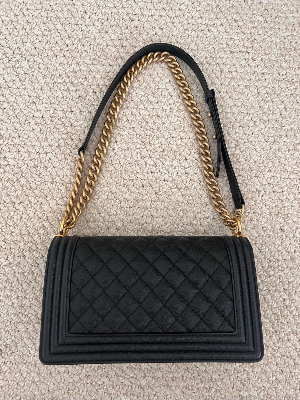 Chanel Caviar Black Medium Boy Bag with Antique Gold Hardware